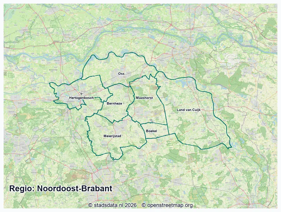 Kaart Noordoost-Brabant